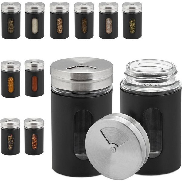 relaxdays Gewürzstreuer 12er Set, (12-tlg), schwarz