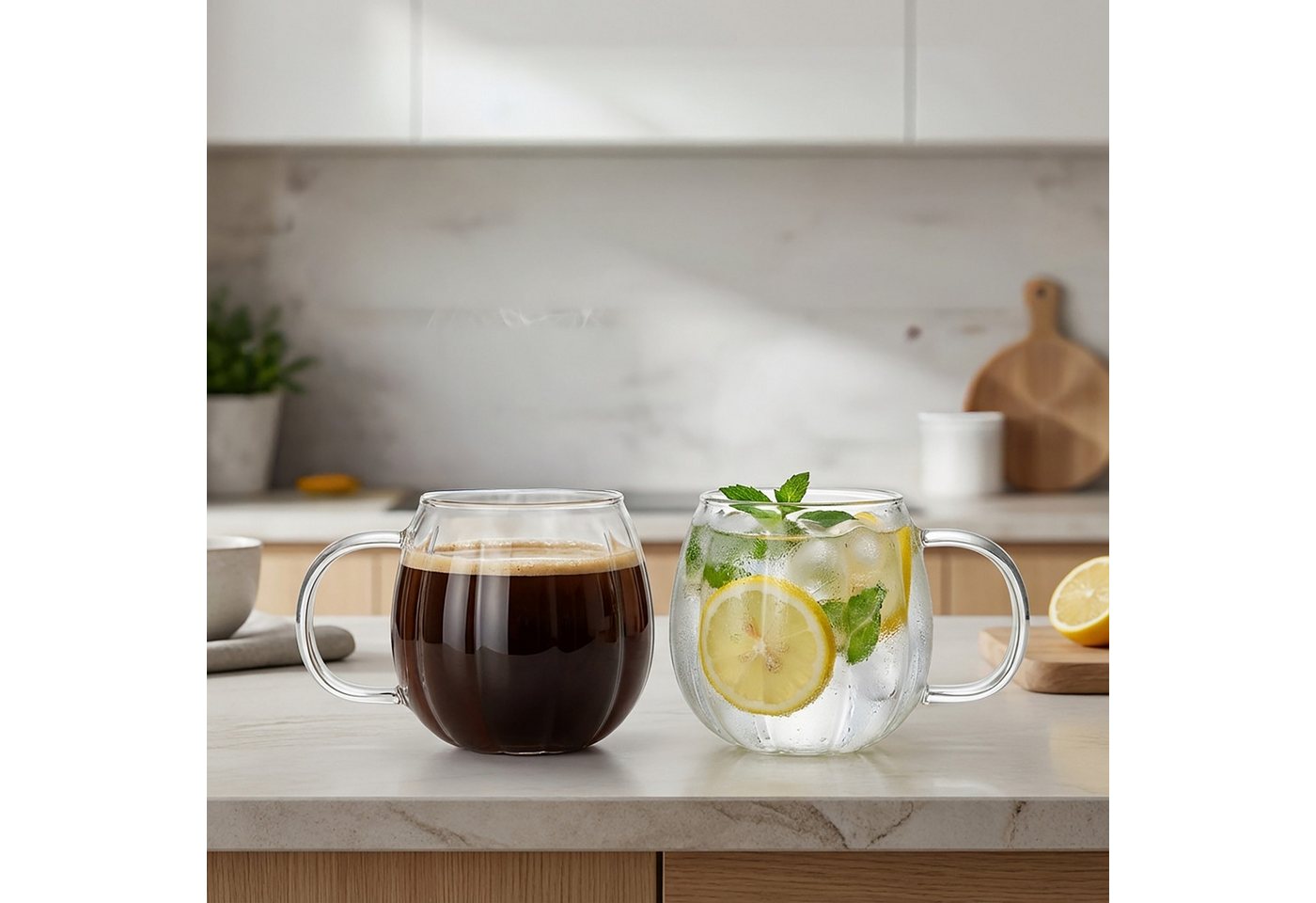 relaxdays Gläser-Set Gläser mit Henkel Set, 6-tlg., Glas, 6er Pack – Bild 3 von 5