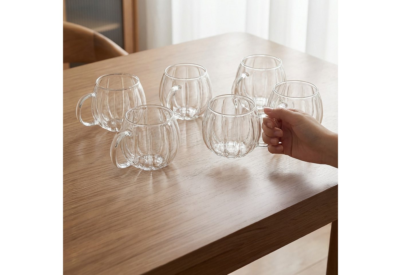 relaxdays Gläser-Set Gläser mit Henkel Set, 6-tlg., Glas, 6er Pack – Bild 5 von 5