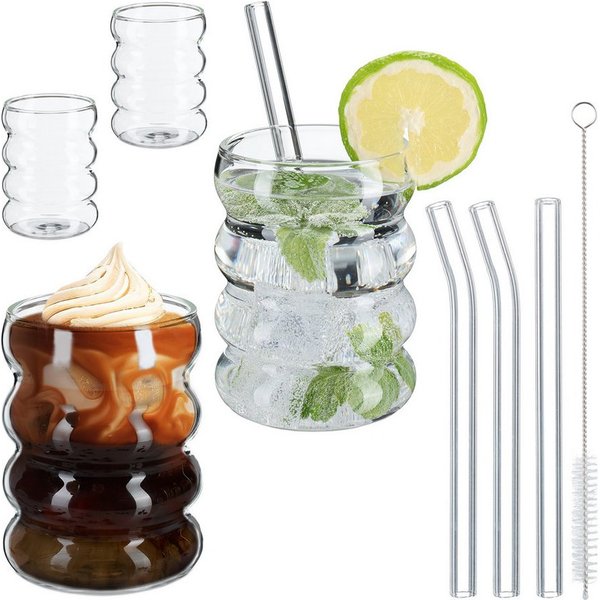 relaxdays Gläser-Set Trinkgläser gewellt 4er Set, 4-tlg., Glas