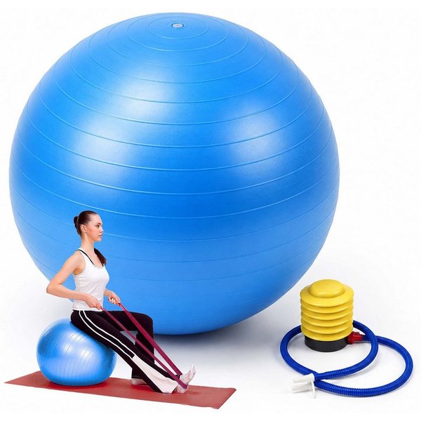 relaxdays Gymnastikball mit Luftpumpe (3-St), blau, Ø 65 cm