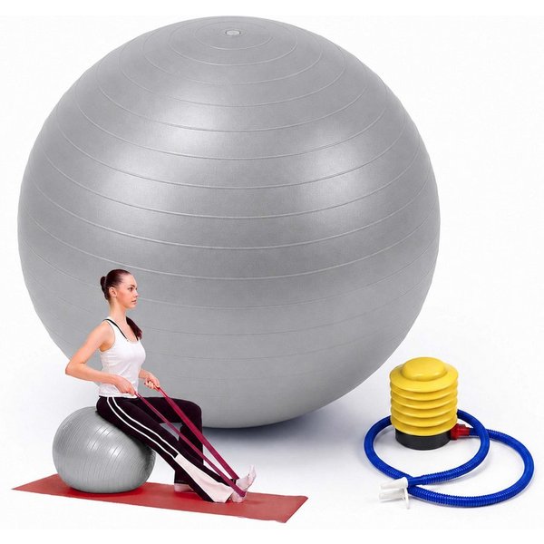 relaxdays Gymnastikball mit Luftpumpe (3-St), grau, Ø 65 cm