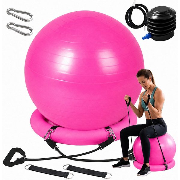 relaxdays Gymnastikball Set (7-St), Rosa, Ø 65 cm