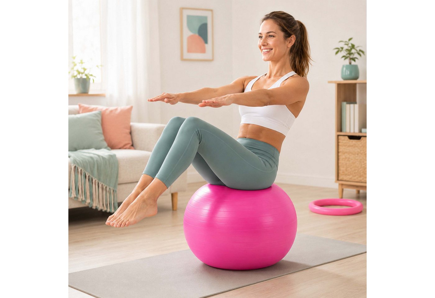 relaxdays Gymnastikball Set (7-St), Rosa, Ø 65 cm – Bild 2 von 5