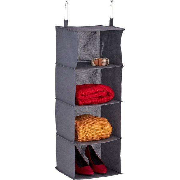 relaxdays Hängeregal Kleiderschrank 4 Fächer, 3-tlg., grau