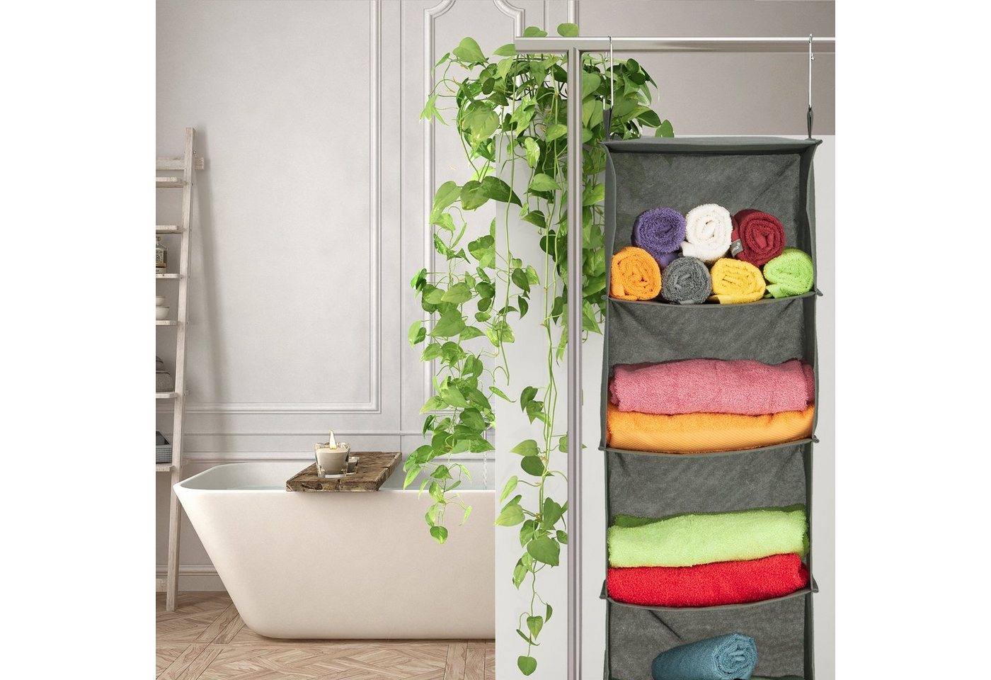 relaxdays Hängeregal Kleiderschrank 4 Fächer, 3-tlg., grau – Bild 5 von 5