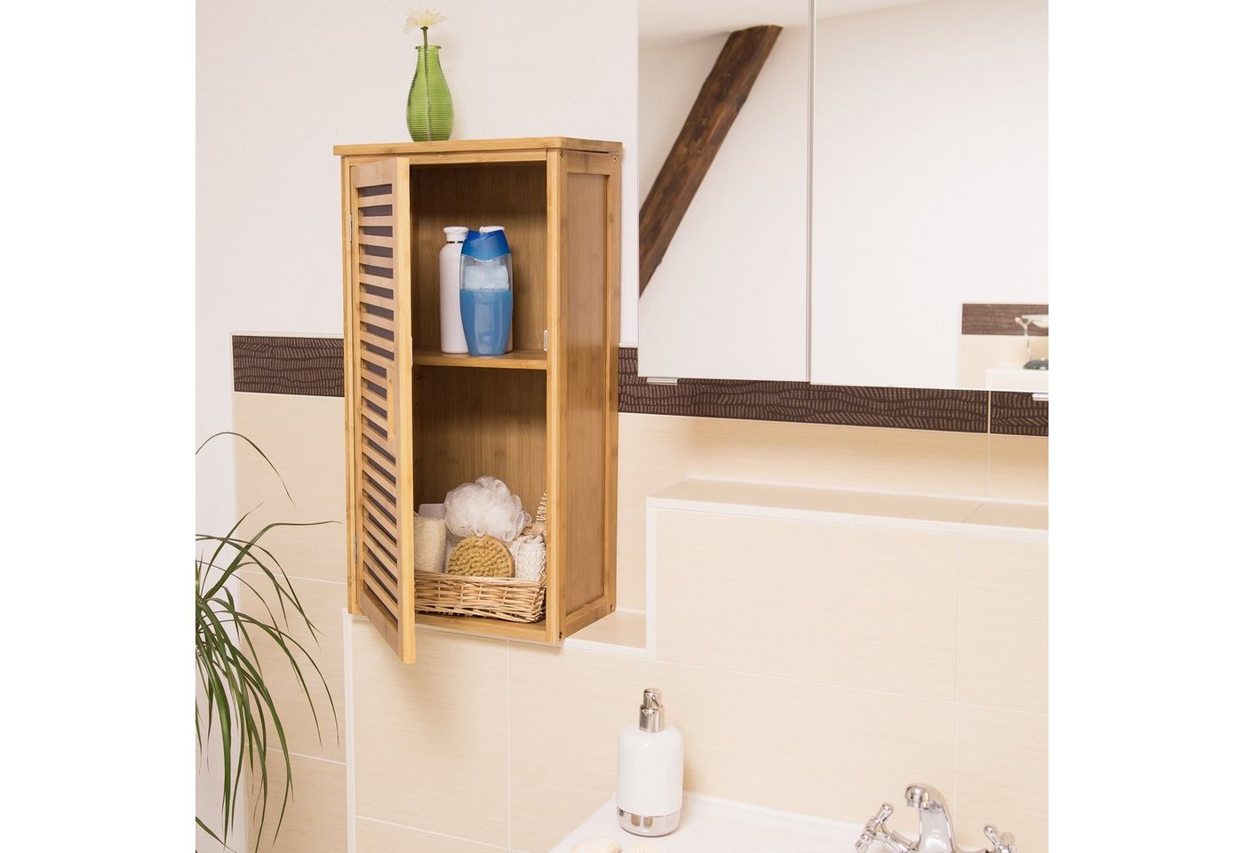 relaxdays Hängeschrank Badezimmer Hängeschrank Bambus 2 Ablagen – Bild 2 von 5