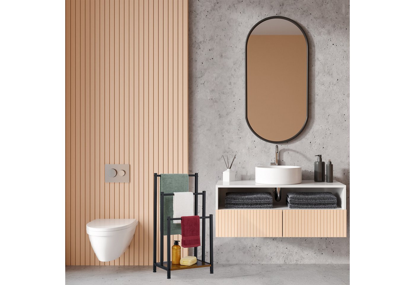 relaxdays Handtuchständer 3 Stangen & Ablage, braun – Bild 3 von 5