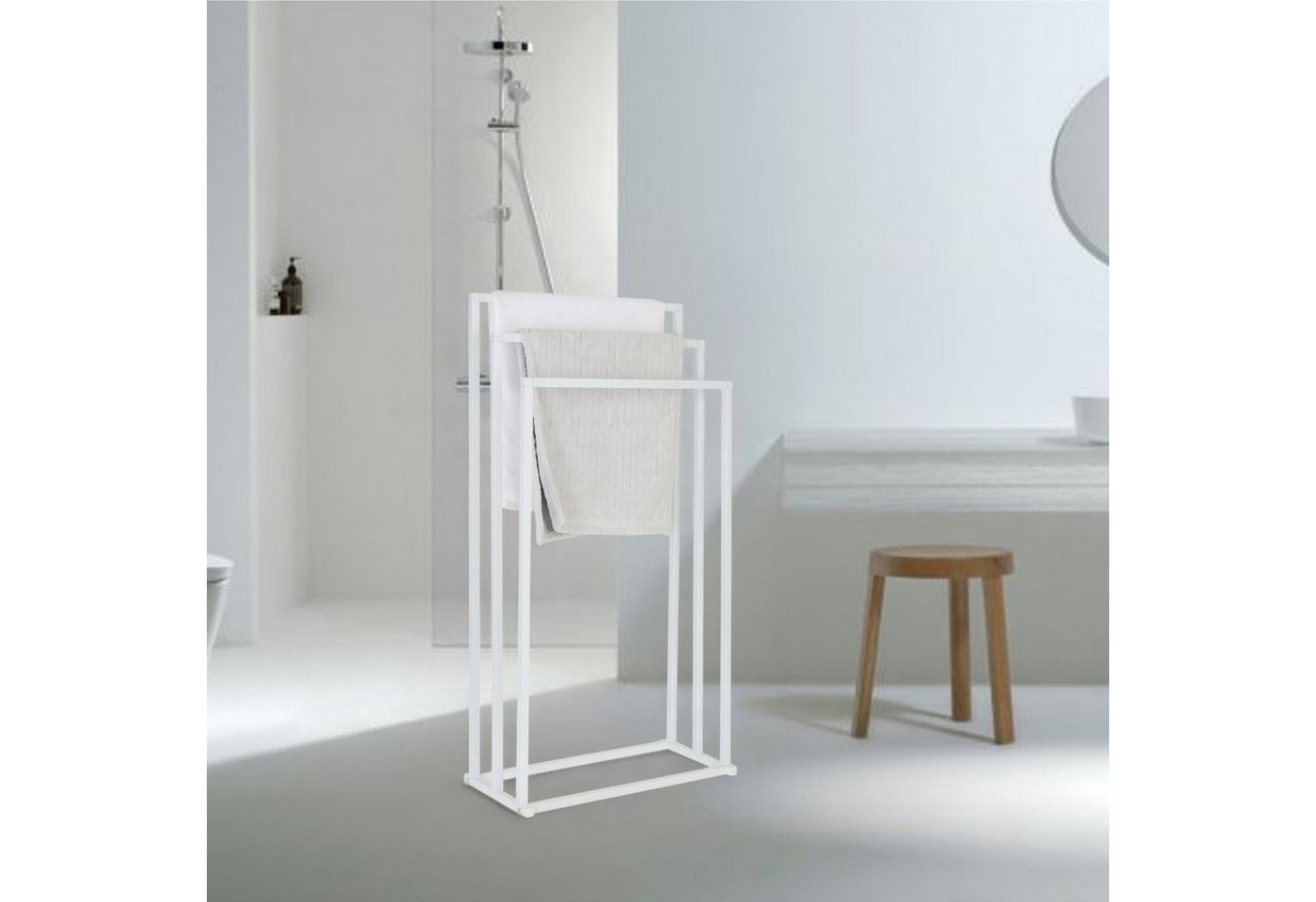 relaxdays Handtuchständer 3 Stangen Metall, weiß – Bild 2 von 5