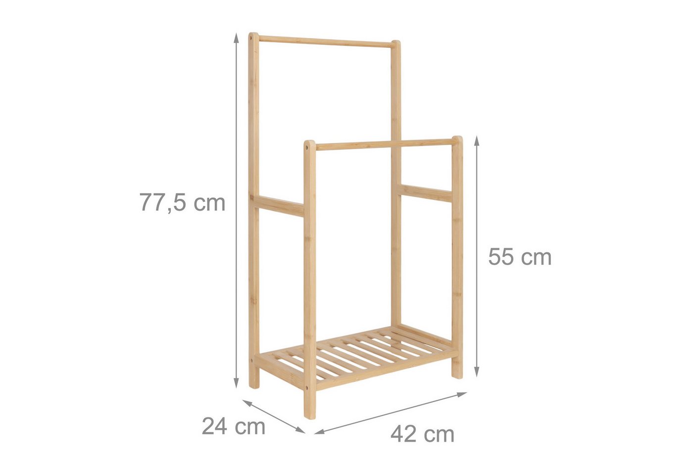 relaxdays Handtuchständer Bambus 2 Stangen Ablage, natur – Bild 4 von 5