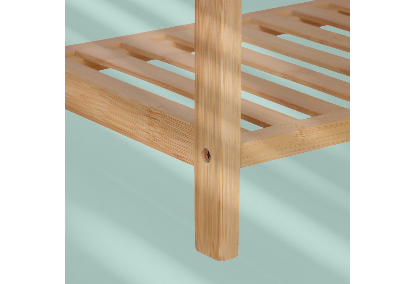 relaxdays Handtuchständer Bambus 2 Stangen Ablage, natur – Bild 5 von 5