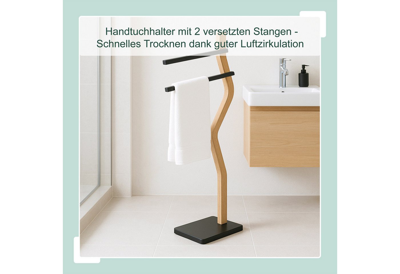 relaxdays Handtuchständer mit 2 Stangen, schwarz – Bild 2 von 5