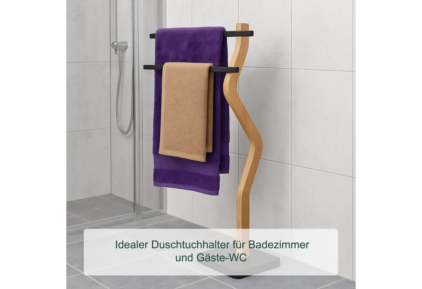 relaxdays Handtuchständer mit 2 Stangen, schwarz – Bild 3 von 5
