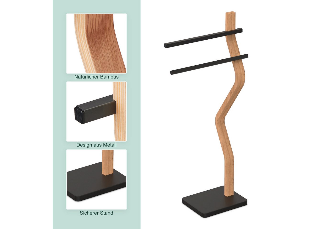 relaxdays Handtuchständer mit 2 Stangen, schwarz – Bild 5 von 5