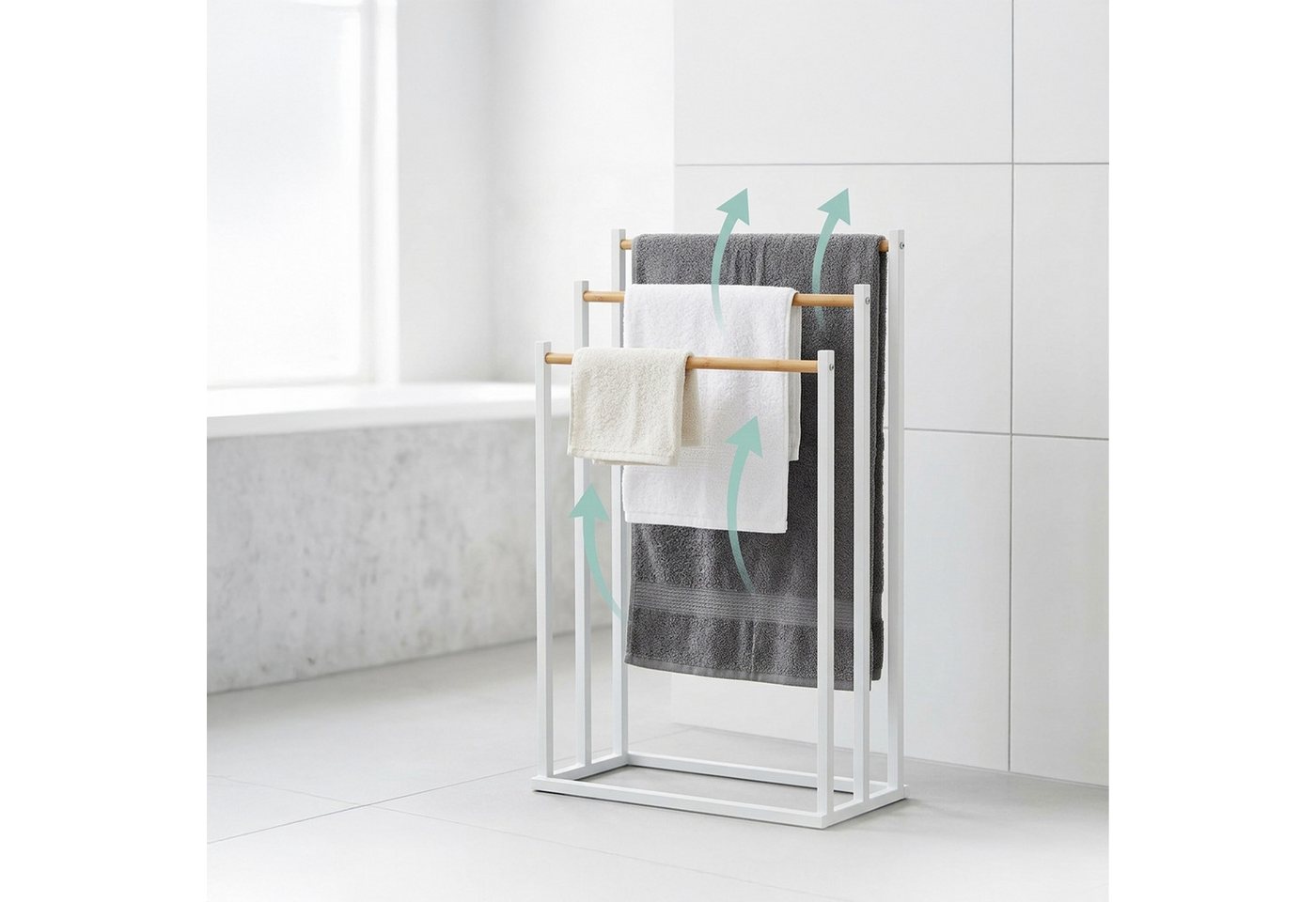 relaxdays Handtuchständer mit 3 Stangen, weiß – Bild 2 von 5