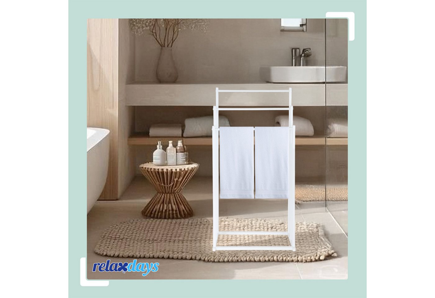 relaxdays Handtuchständer mit 3 Stangen, weiß – Bild 2 von 5