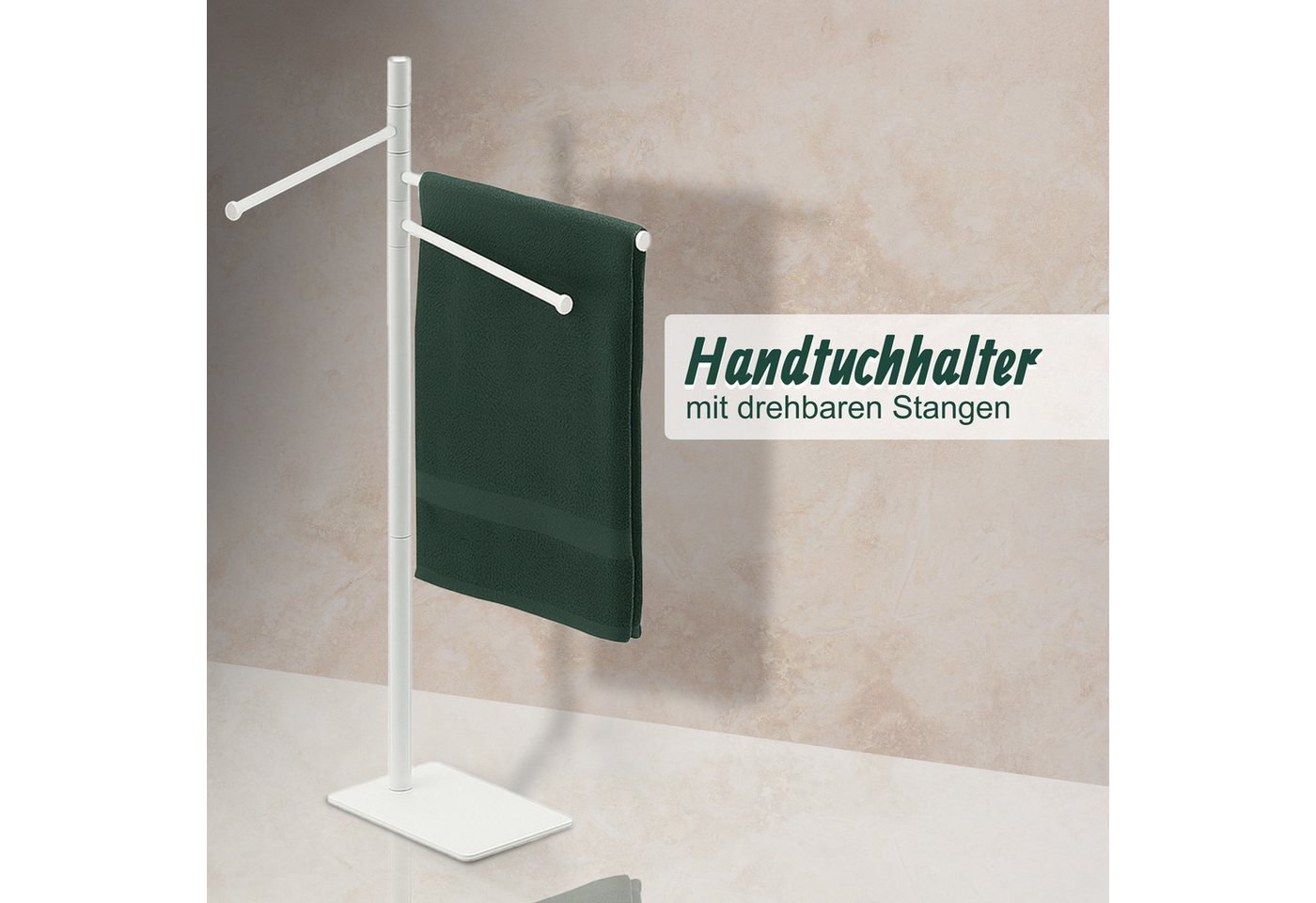relaxdays Handtuchständer mit 3 Stangen, weiß – Bild 2 von 5
