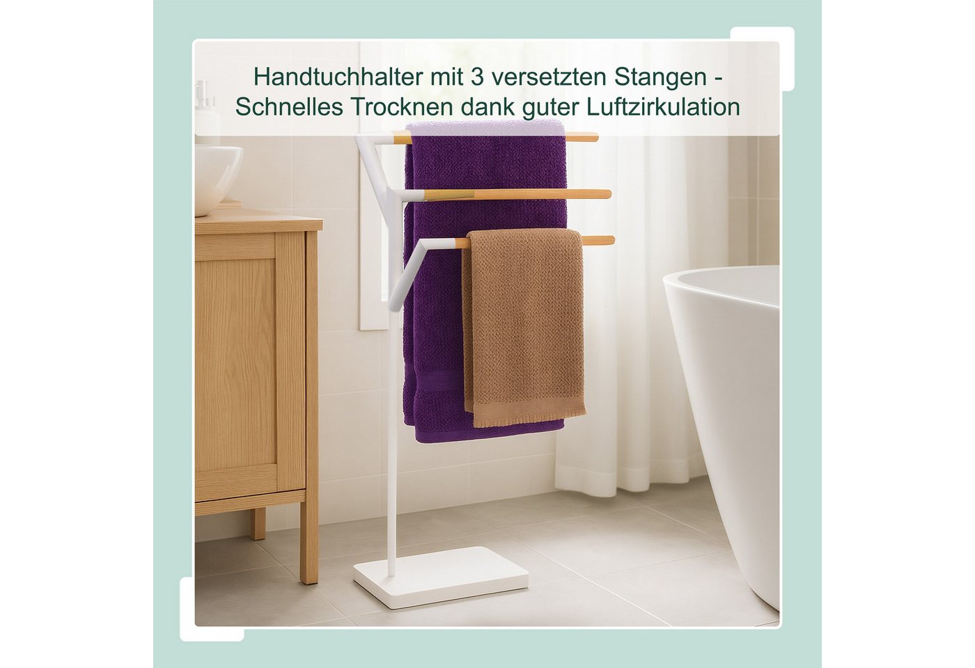 relaxdays Handtuchständer mit 3 Stangen, weiß – Bild 2 von 5