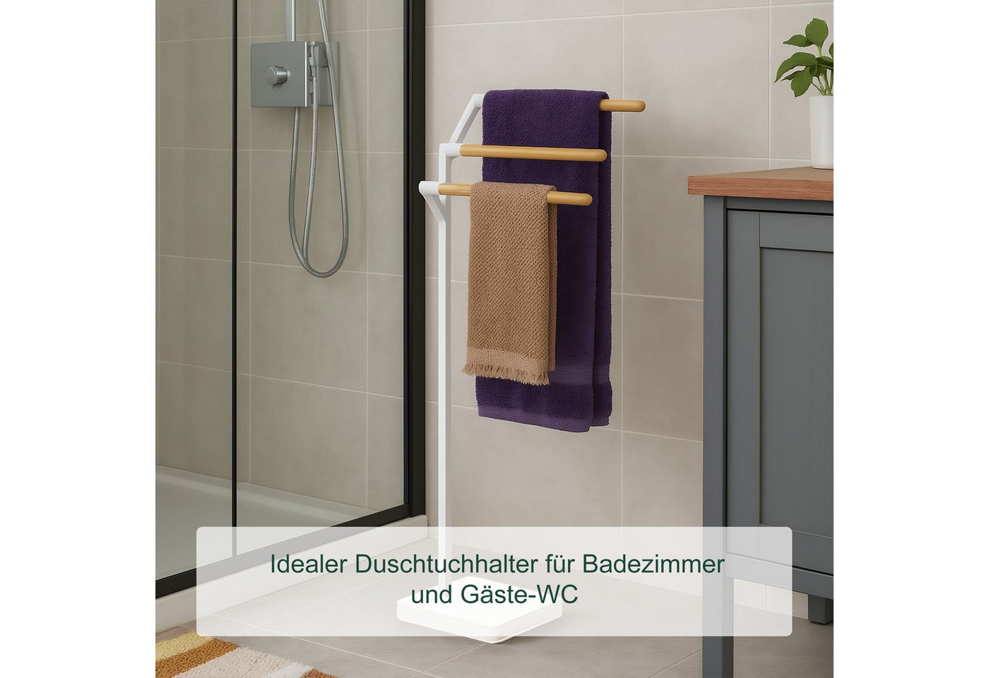 relaxdays Handtuchständer mit 3 Stangen, weiß – Bild 3 von 5