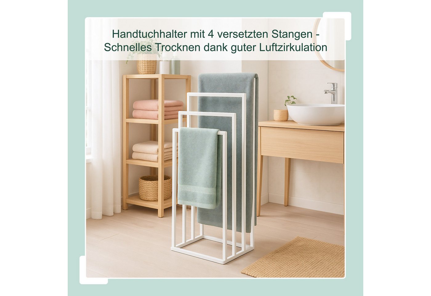 relaxdays Handtuchständer mit 4 Stangen, weiß – Bild 2 von 5