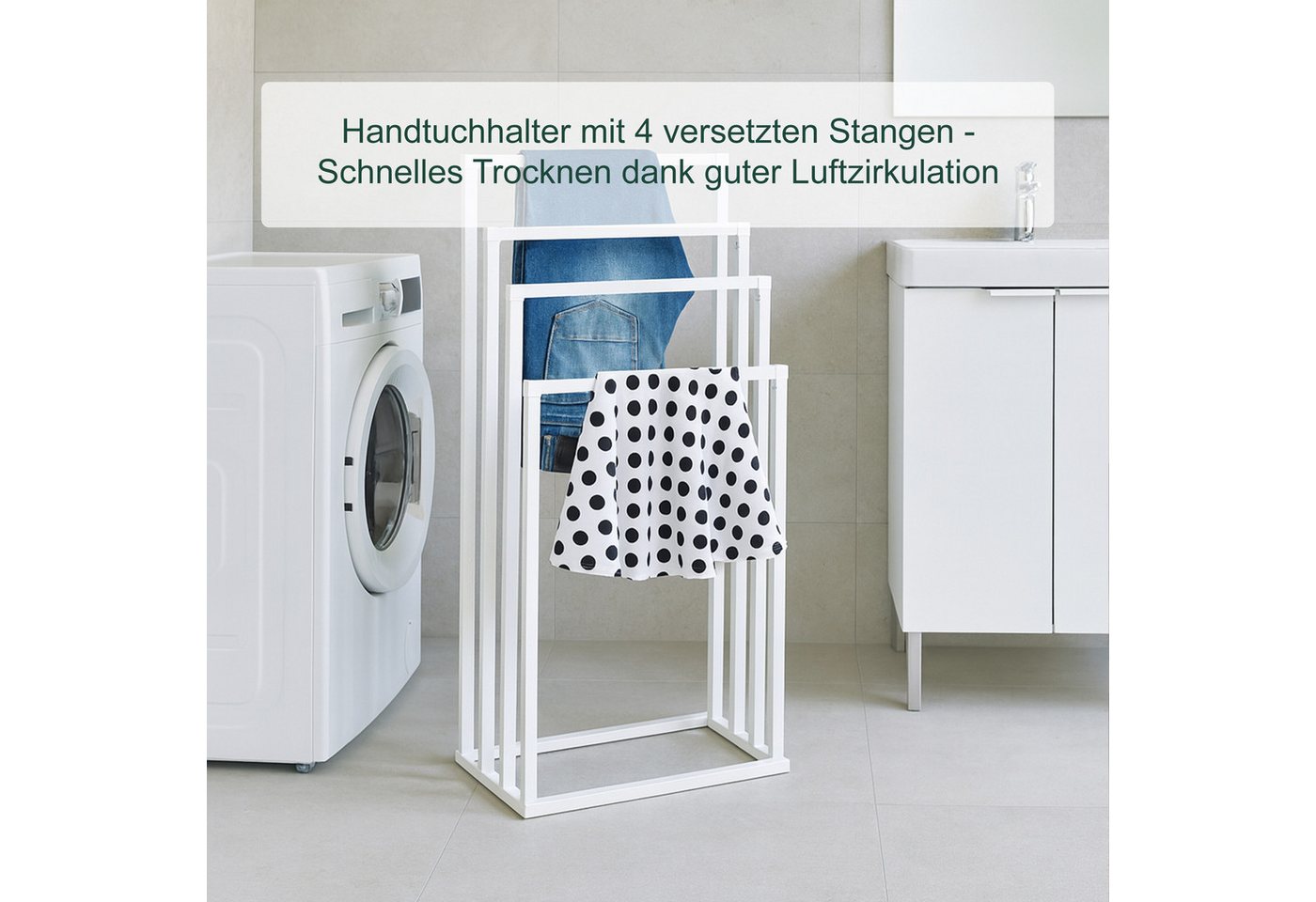 relaxdays Handtuchständer mit 4 Stangen, weiß – Bild 3 von 5