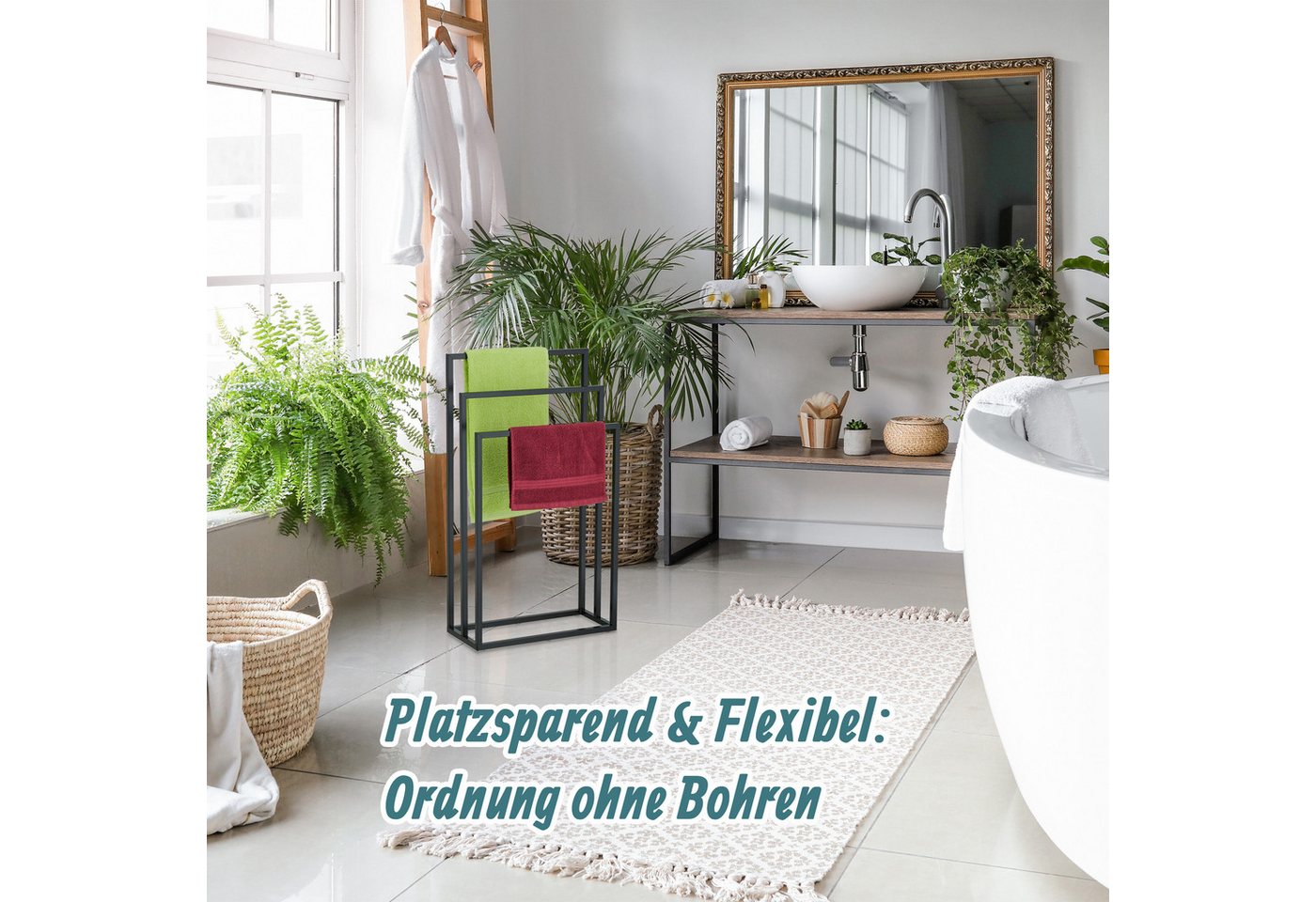 relaxdays Handtuchständer Schwarzer Handtuchständer 3 Stangen – Bild 2 von 5