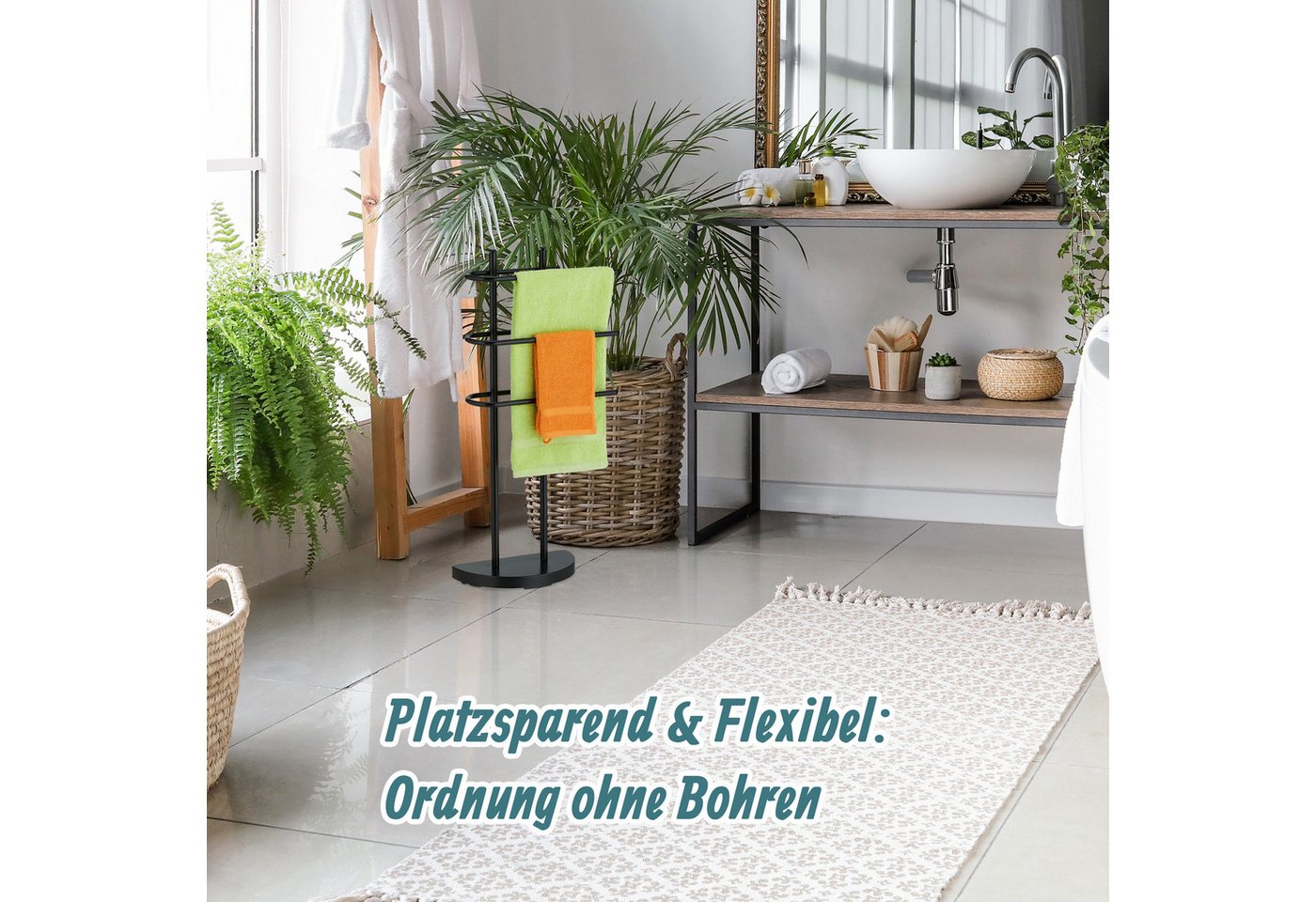 relaxdays Handtuchständer Schwarzer Handtuchständer mit 3 Stangen – Bild 2 von 5