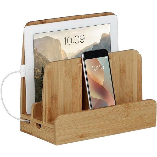 relaxdays Handy-Halterung Ladestation Bambus, (bis 11.7 Zoll, 1-tlg)
