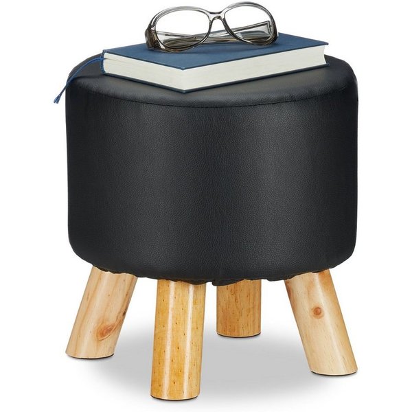 relaxdays Hocker Kunstleder (1 St), schwarz
