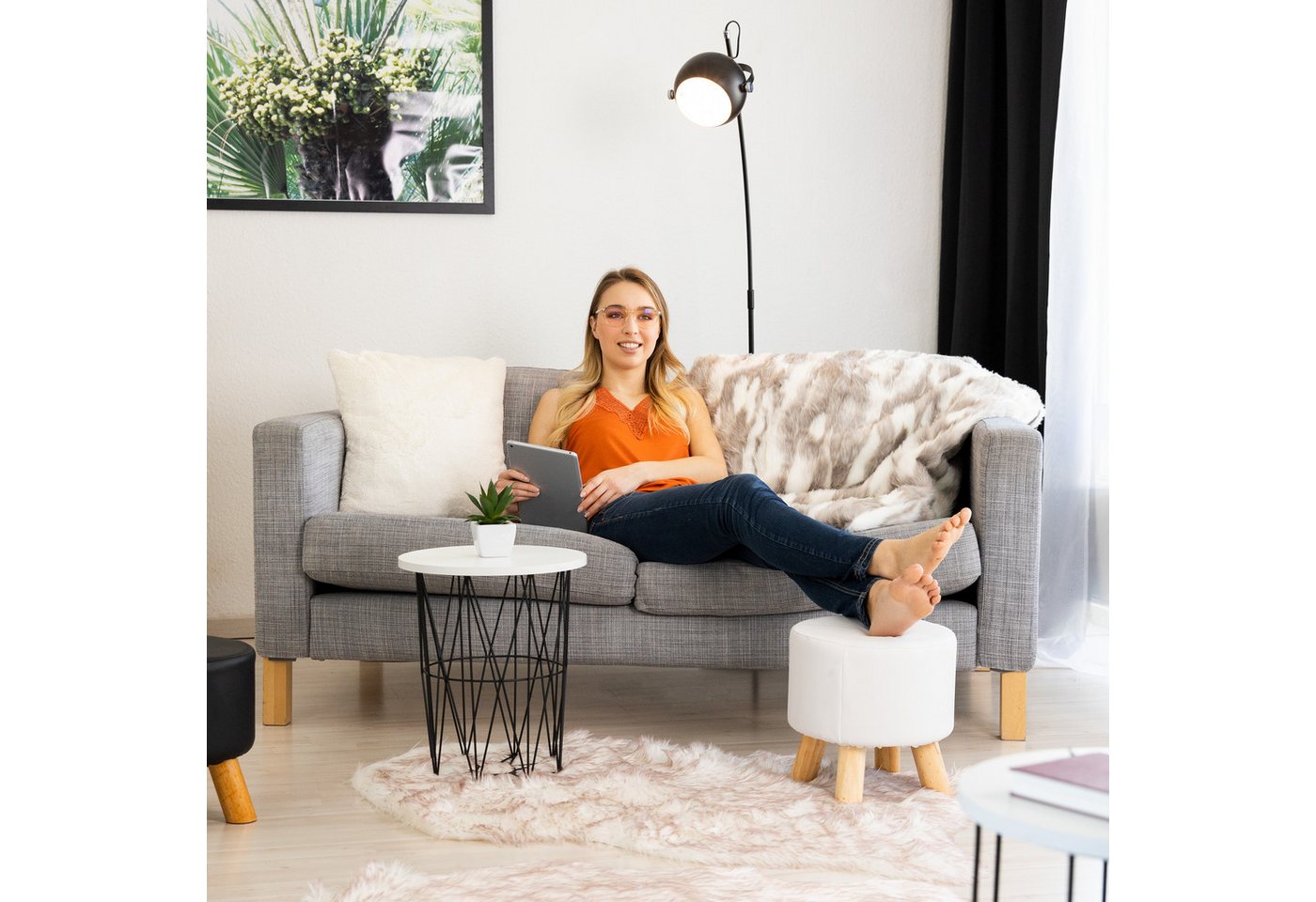 relaxdays Hocker Kunstleder (1 St), schwarz – Bild 5 von 5