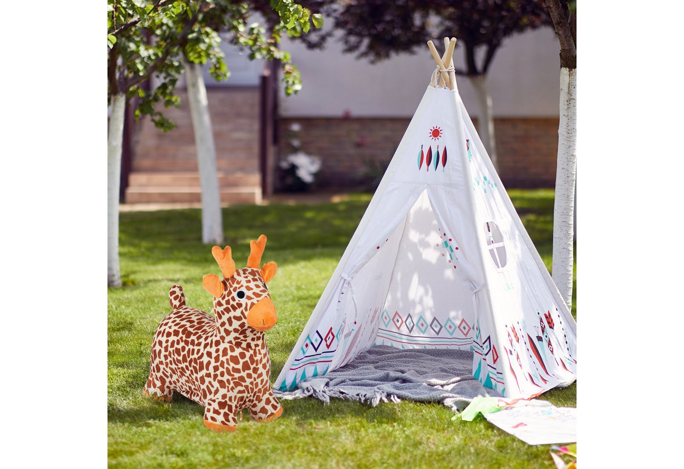 relaxdays Hüpftier Giraffe mit Bezug, (4-tlg) – Bild 2 von 5