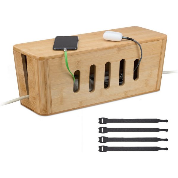 relaxdays Kabelbox aus Bambus, (5-tlg)