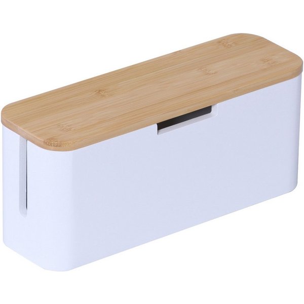 relaxdays Kabelbox aus Bambus, (7-tlg), Natur-Weiß
