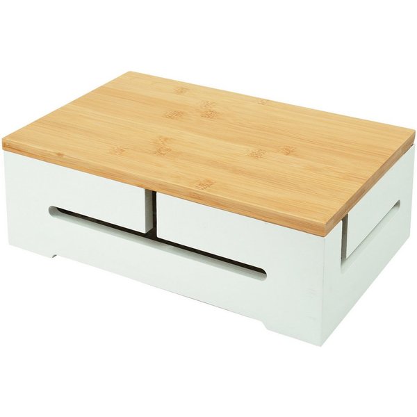 relaxdays Kabelbox Bambus Kabelbox mit Magnetdeckel, (1-tlg), weiß