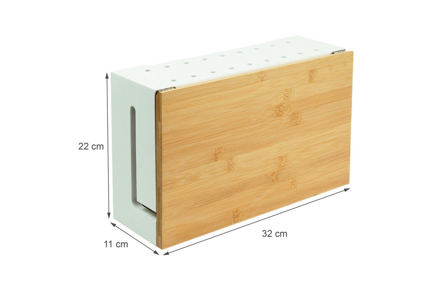 relaxdays Kabelbox Bambus Kabelbox mit Magnetdeckel, (1-tlg), weiß – Bild 4 von 5