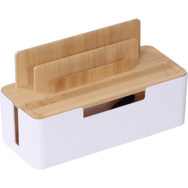relaxdays Kabelbox mit Handyhalter, (7-tlg), Natur-Weiß