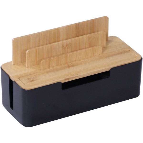 relaxdays Kabelbox mit Handyhalter, (7-tlg), Natur-Schwarz
