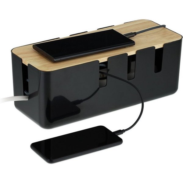 relaxdays Kabelbox mit Holzdeckel, (1-tlg), schwarz