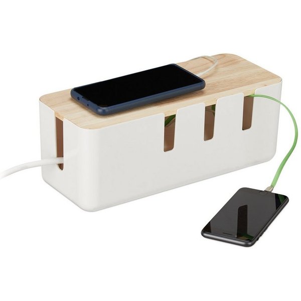relaxdays Kabelbox mit Holzdeckel, (1-tlg), weiß
