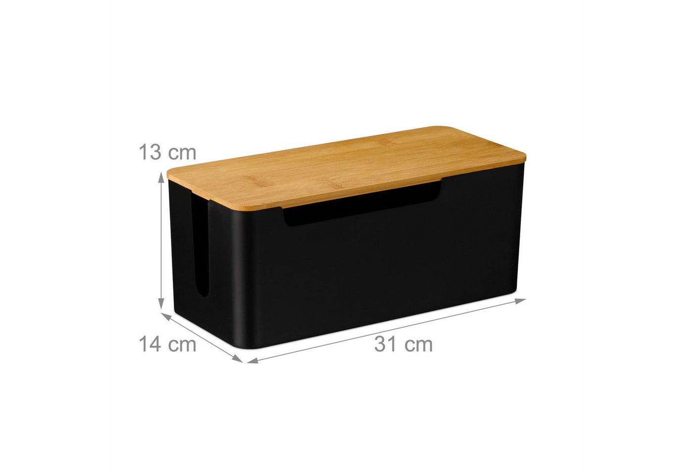 relaxdays Kabelbox Schwarze Kabelbox mit Bambusdeckel, (1-tlg) – Bild 4 von 5