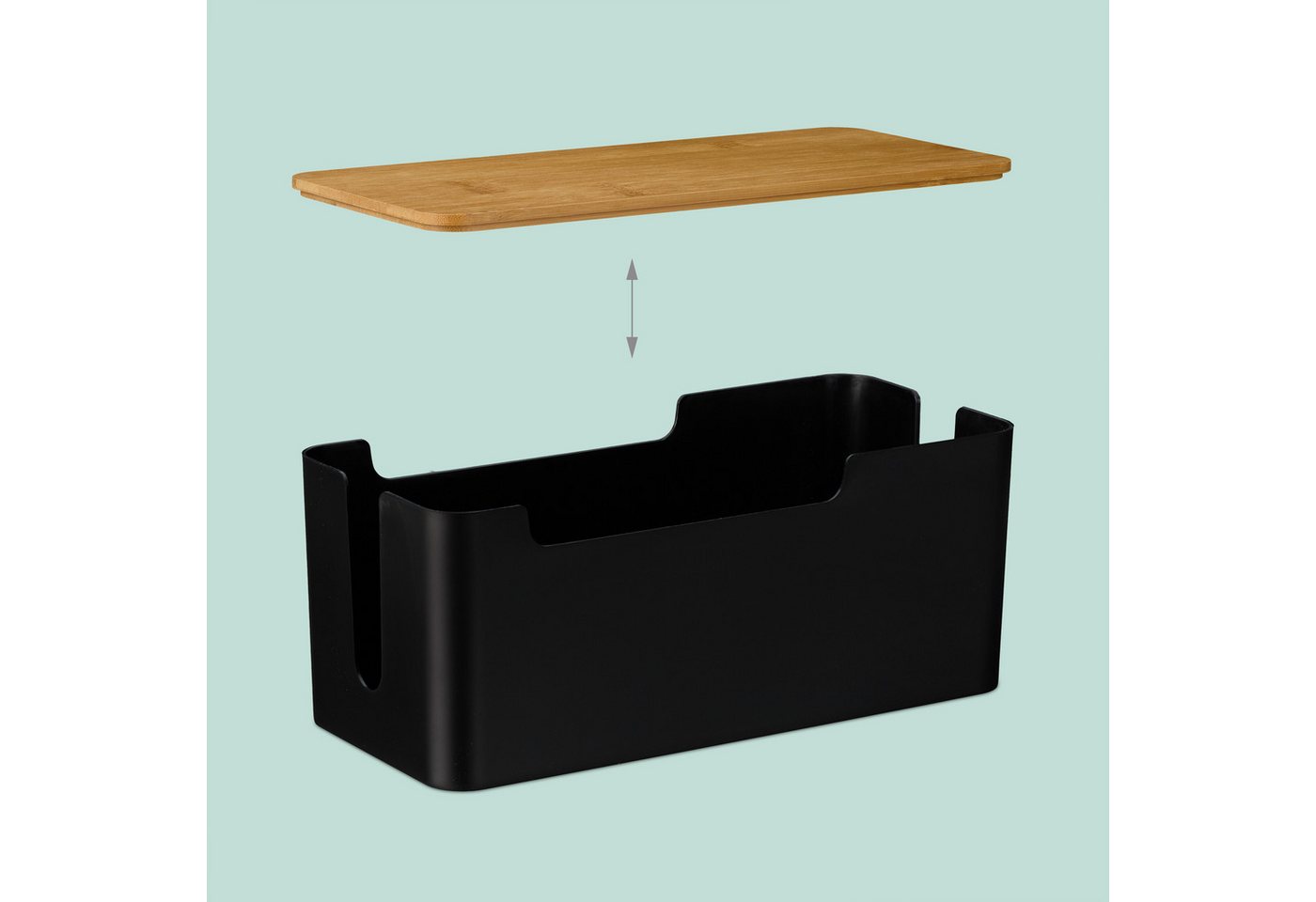 relaxdays Kabelbox Schwarze Kabelbox mit Bambusdeckel, (1-tlg) – Bild 5 von 5