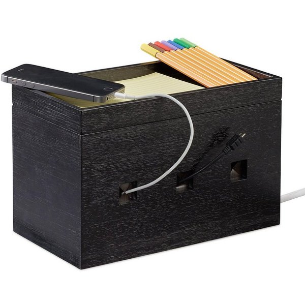 relaxdays Kabelkanal Kabelbox Bambus schwarz (1-St)