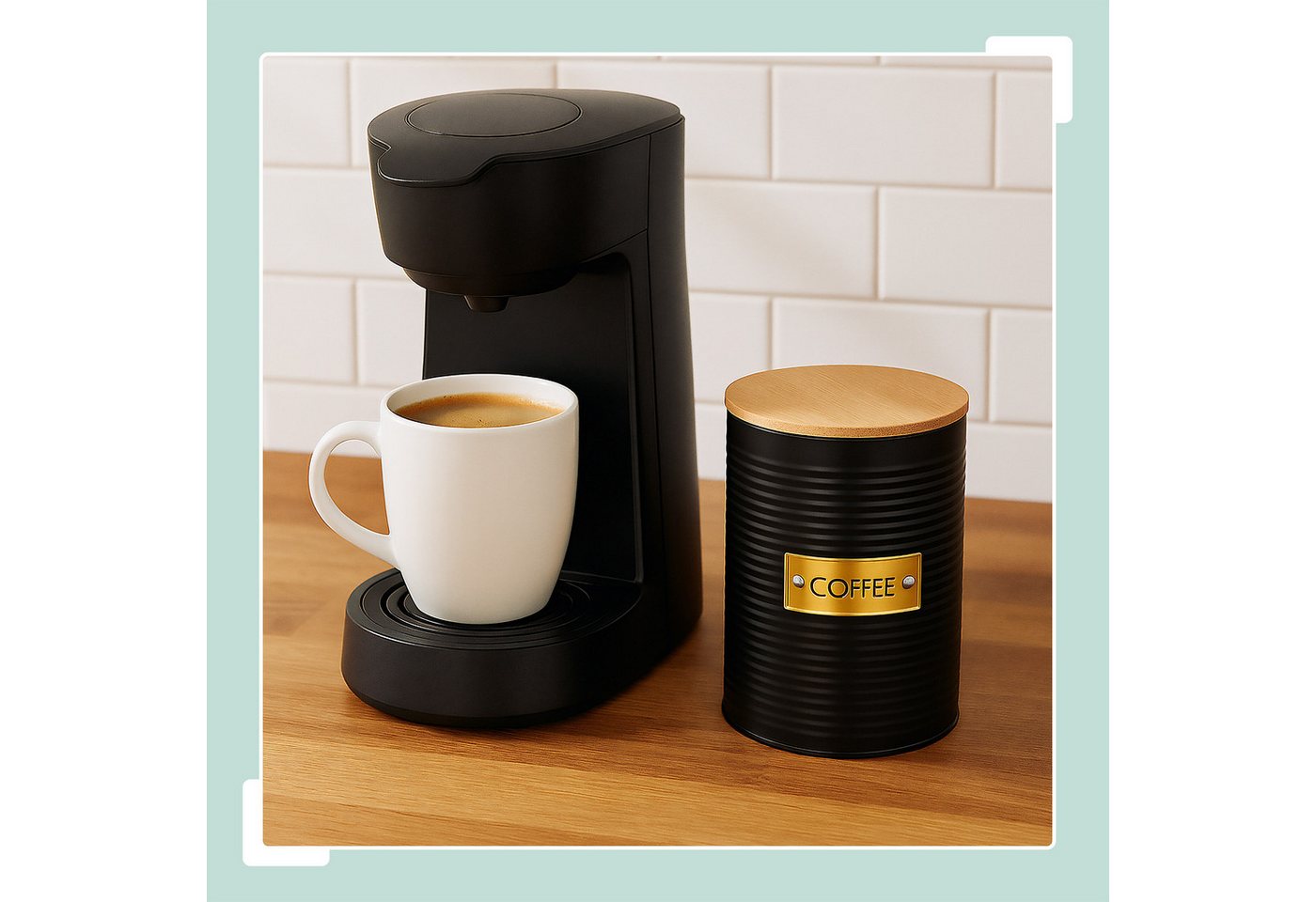 relaxdays Kaffeedose mit Bambusdeckel, Stahl, (1-tlg), 1er Pack – Bild 3 von 5
