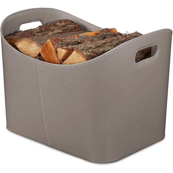 relaxdays Kaminholzkorb Grauer Holzkorb Kunstleder (1 St), XL