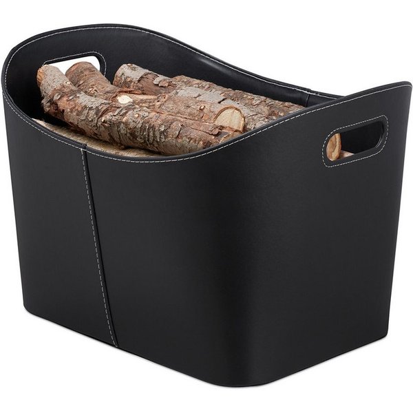 relaxdays Kaminholzkorb Kunstleder schwarz (1 St), XL