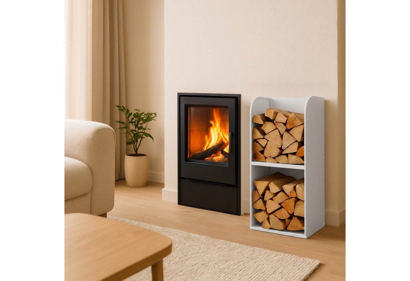 relaxdays Kaminholzregal mit 2 Fächern, BxTxH:40x30x80 cm, (1-St), weiß – Bild 2 von 5