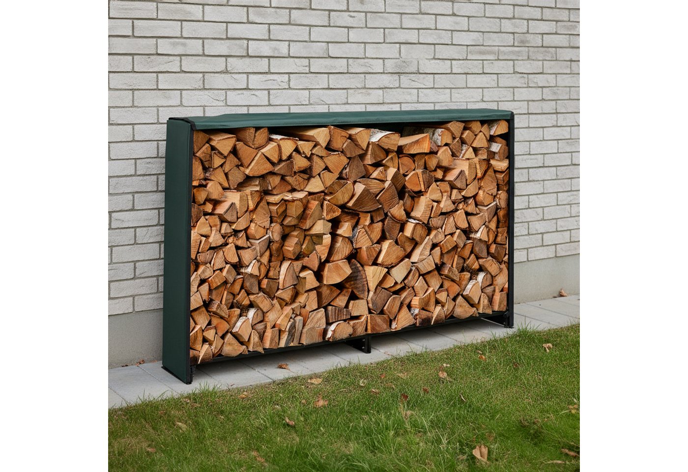 relaxdays Kaminholzregal mit Abdeckung, BxTxH:202x30x111 cm, (2-St) – Bild 2 von 5