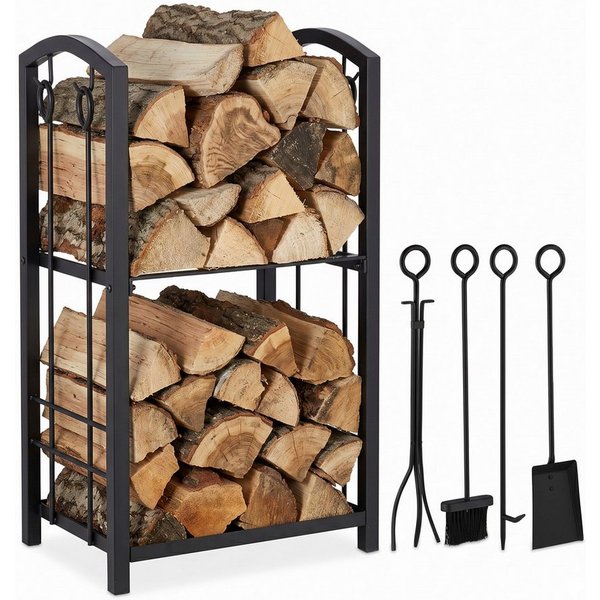 relaxdays Kaminholzregal mit Besteck, BxTxH:46x30x73 cm, (4-St)