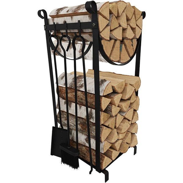 relaxdays Kaminholzregal mit Kaminbesteck, BxTxH:33x33x76 cm, (4-St)