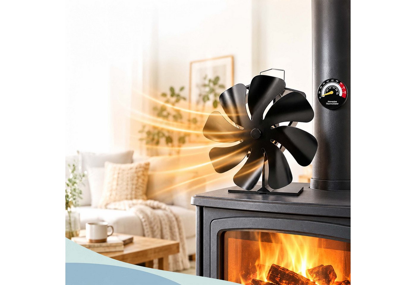relaxdays Kaminventilator mit Thermometer stromlos – Bild 2 von 5